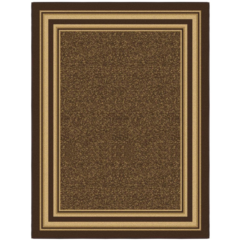 Basics Collection Non-Slip Rubberback Bordered Design 5×7 Indoor Area Rug, 5 ft. x 6 ft. 6 in., Brown - Hercitys