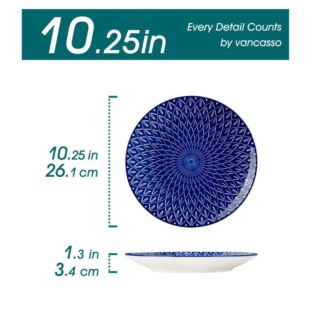 Blue and White Dinner Plate Set of 6 Vintage Serving Plates 10.25 in. Round Kitchen Plates - Hercitys