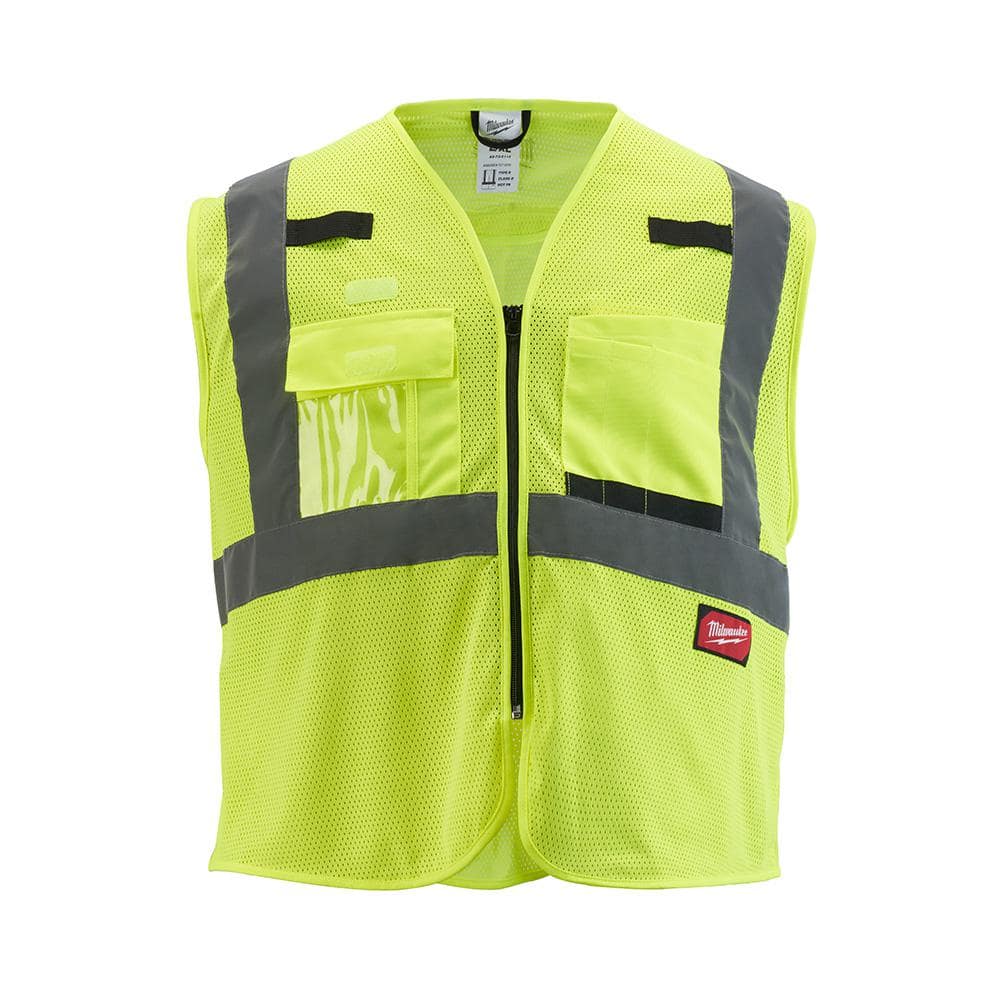Large/X-Large Yellow Class 2 Mesh High Visibility Safety Vest with 9-Pockets - Hercitys