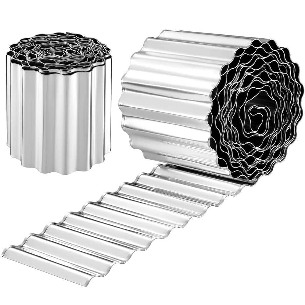 6 in. x 480 in. Sturdy Corrugated Silver Metal Garden Landscape Border Edging Perfect for Patio DIY - Hercitys