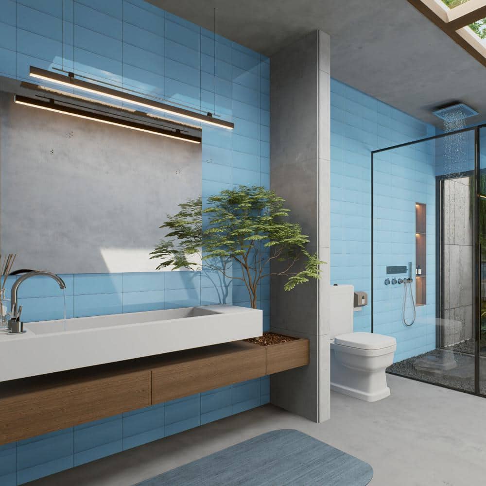 Piscina Brick Glossy Blue with BioTech 4-3/4 in. x 9-5/8 in. Porcelain Floor and Wall Tile (11.22 sq. ft. /Case) - Hercitys