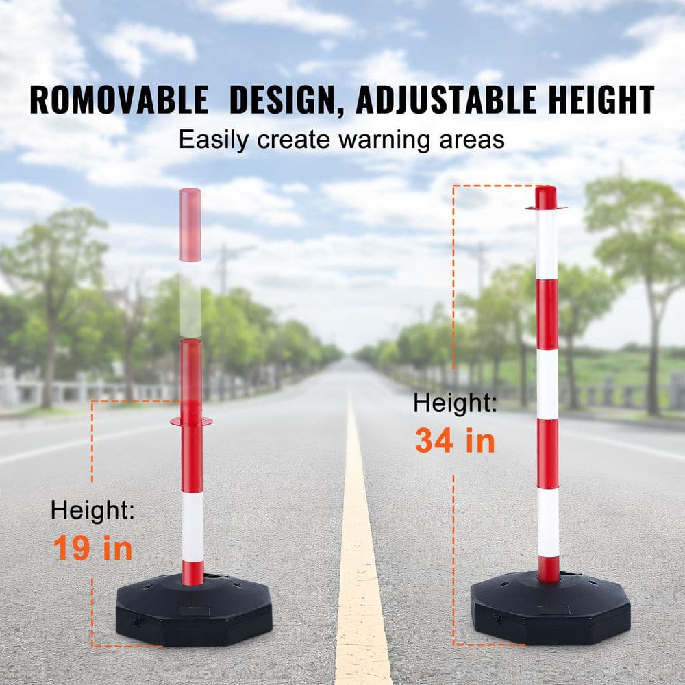 Traffic Delineator Post Cones 30 in. with Fillable Base 6.6 ft. Chain for Traffic Control, Red and White (6-Pieces) - Hercitys