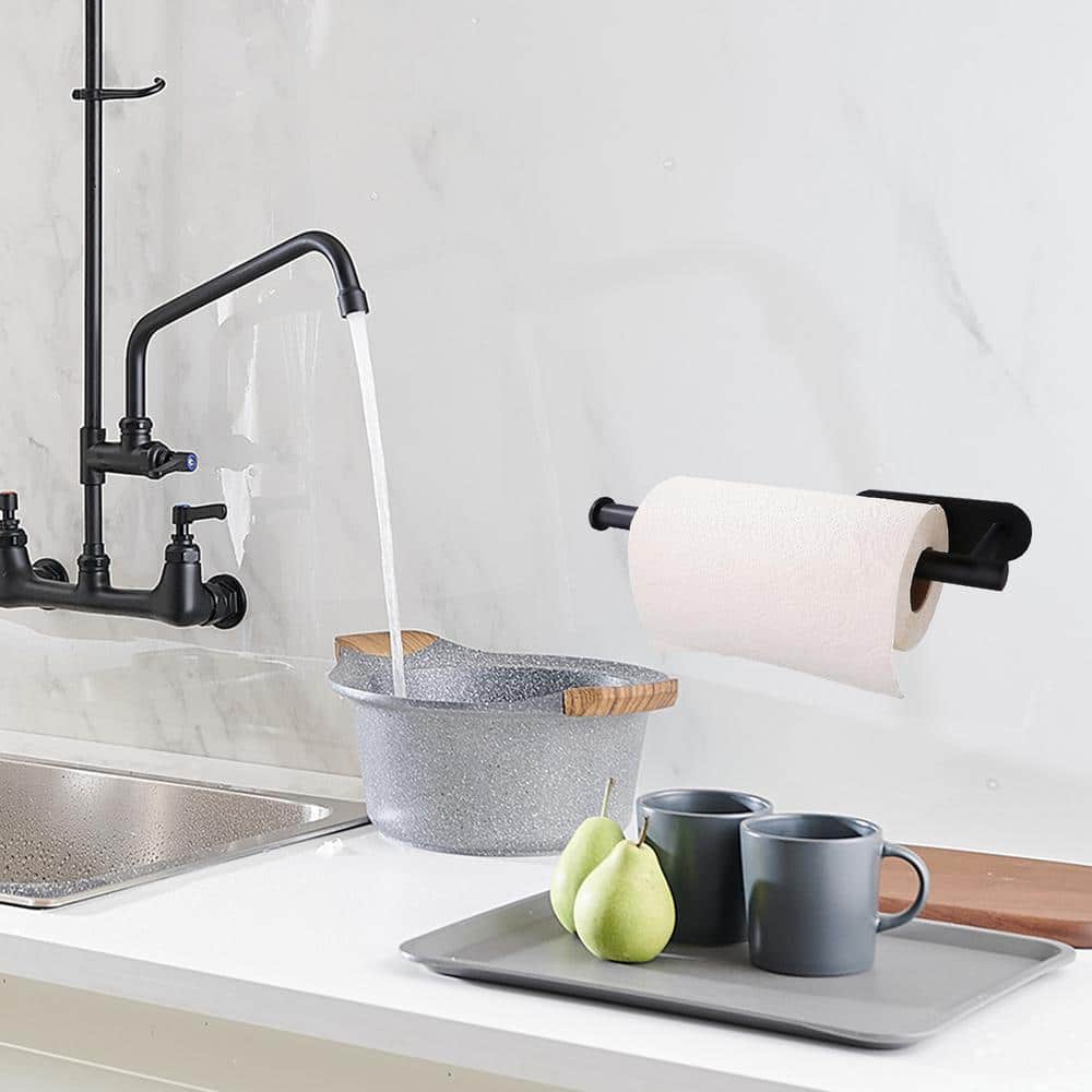 Wall Mount Kitchen Paper Towel Holder Rolls Bulk-Self-Adhesive Under Cabinet in Matte Black - Hercitys