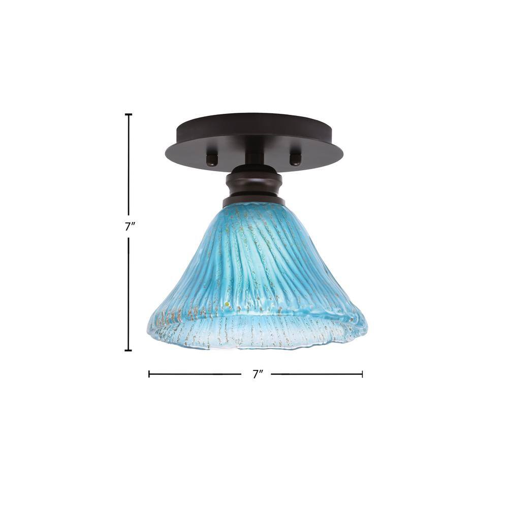 Albany 1-Light 7 in. Espresso Semi-Flush with Teal Crystal Glass Shade - Hercitys