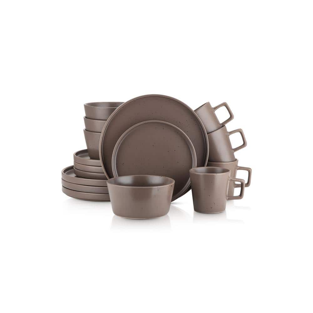 Stone Lain Celina 16-Piece Brown Matte Dinnerware Set Stoneware (Service for 4) - Hercitys