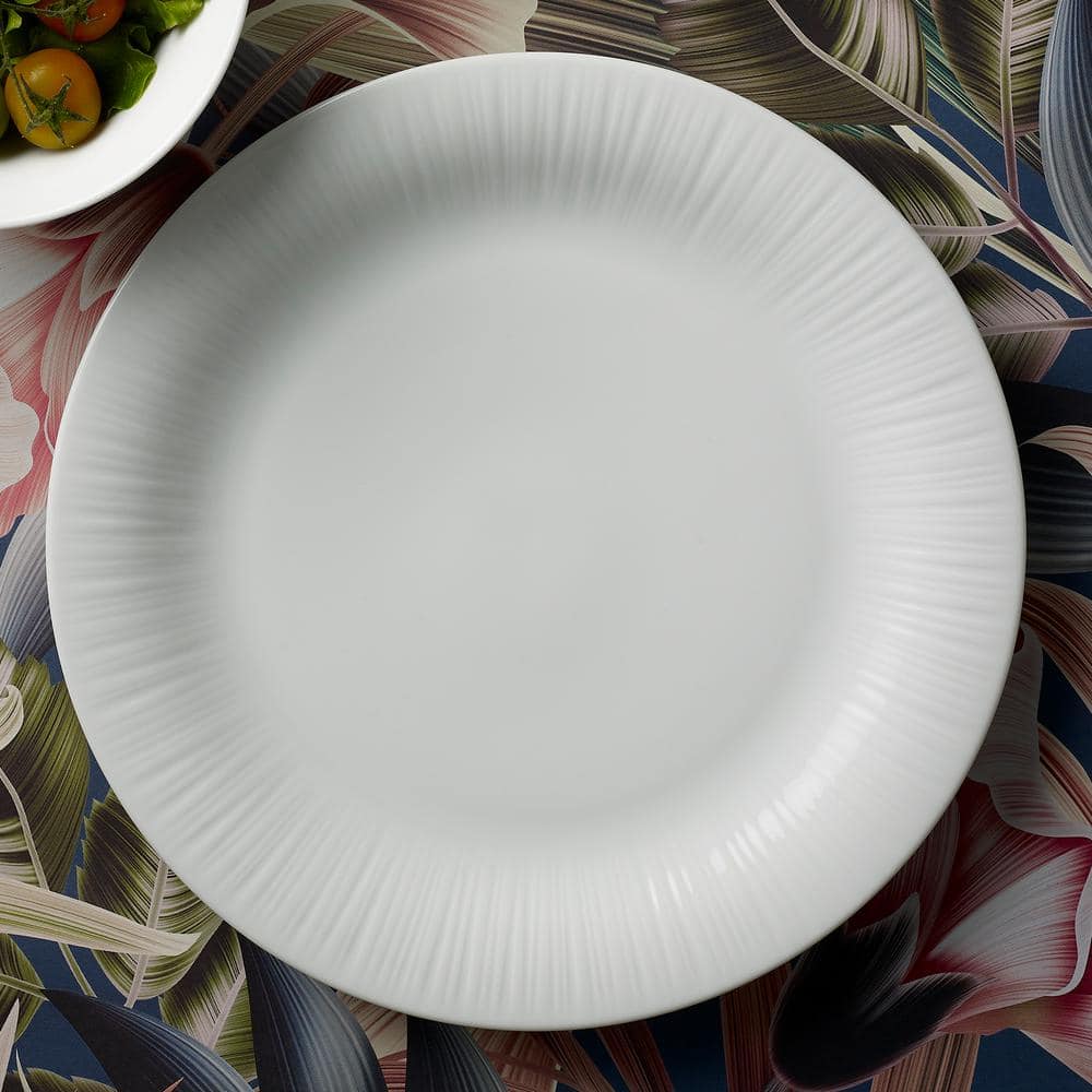 Conifere 10.75 in. (White) Porcelain Rim Dinner Plates, (Set of 4) - Hercitys