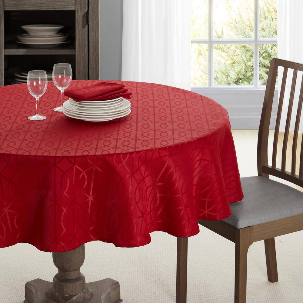 Branson Teflon Treated Jacquard Tablecloth, Red, Tablecloth, (70 in. round) - Hercitys