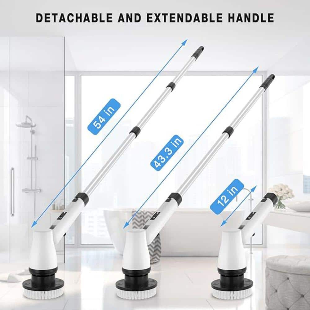 Electric Spin Scrubber Cordless Cleaning Brush with 7 Replaceable Brush Heads and Extendable Handle, Floor Sweeper - Hercitys