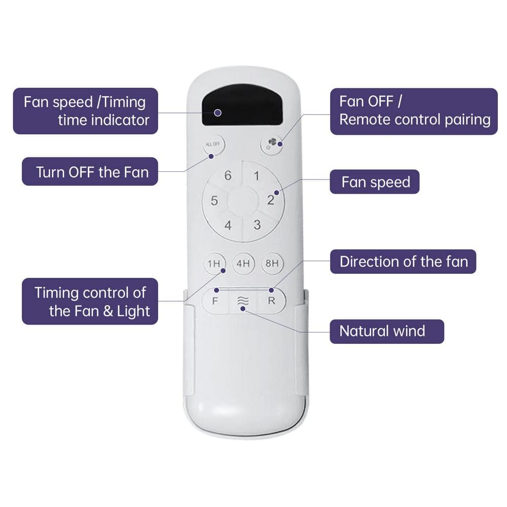 Hand-Held Remote Control System with Receiver and Wall Holder for Ceiling Fan - Hercitys