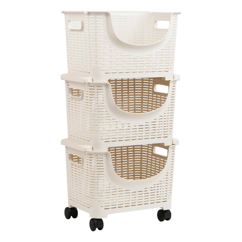 Plastic Kitchen Storage Cart 14.75 in. L x 11 in. W x 28.25 in. H, Ivory - Hercitys