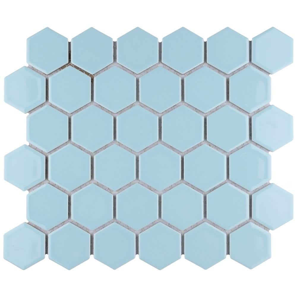 Hudson Due 2″ Hex Cashmere Blue 10-7/8 in. x 12-5/8 in. Porcelain Mosaic Tile (9.7 sq. ft./Case) - Hercitys