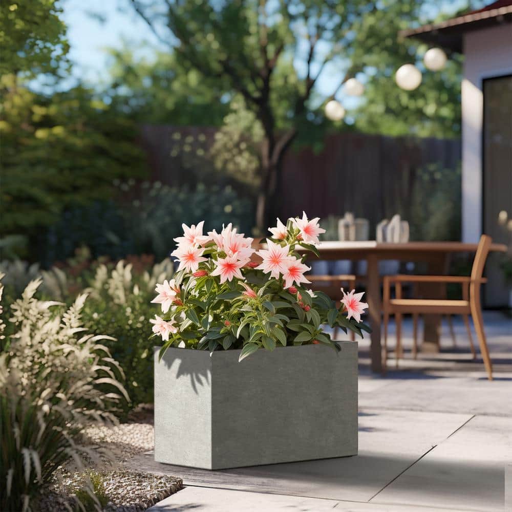 Modern 16 in. High Large Tall Elongated Square Light Gray Outdoor Cement Planter Plant Pots - Hercitys