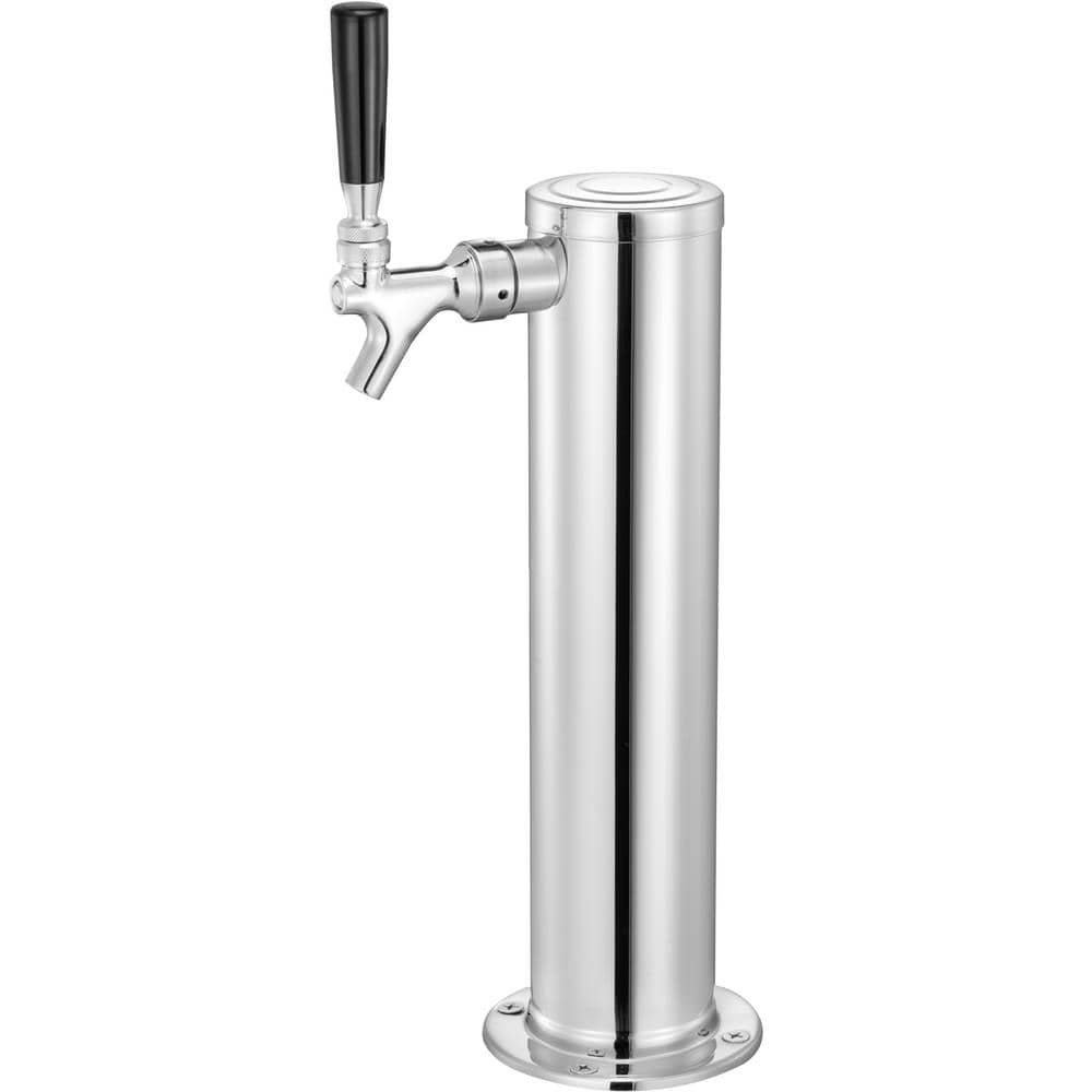 Single Faucet Draft Beer Tower Dispenser, Stainless Steel Keg Tower Kit with Pre-Assembled Tubing and Shank, Silver - Hercitys