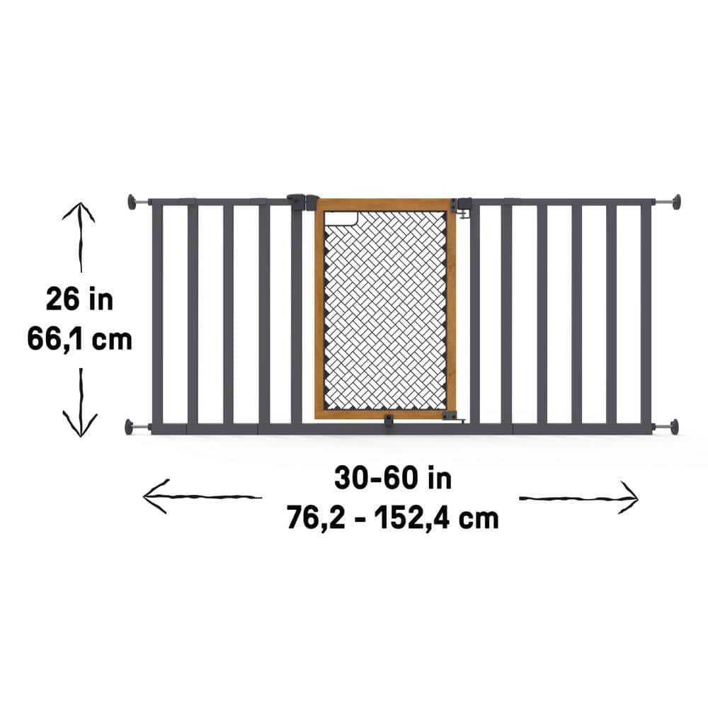 Thruway 60XW Series Pressure Mounted Extra Wide Pet and Baby Gate, 30 in. – 60 in. Wide, 26 in. Tall- Honey Oak - Hercitys