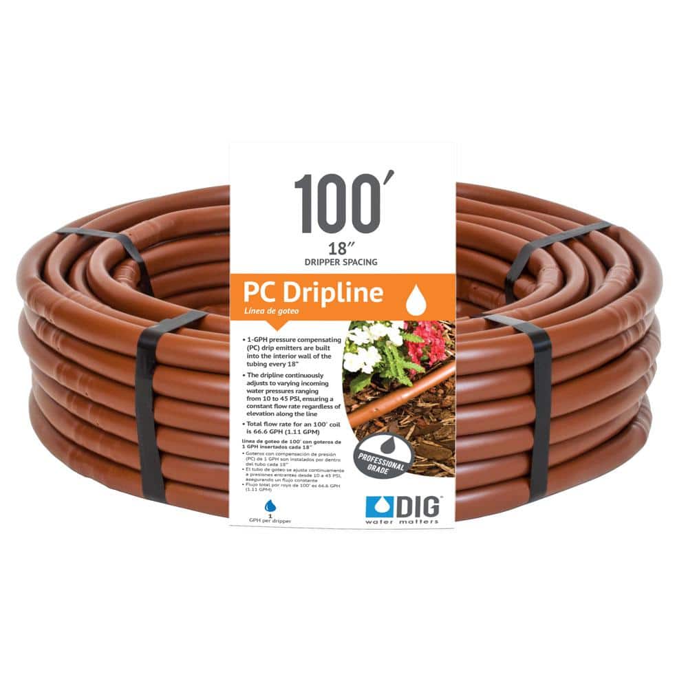 Earthline Brown PC 100 ft. 1-GPH Pressure Compensating Drip Line with 18 in. Spacing - Hercitys