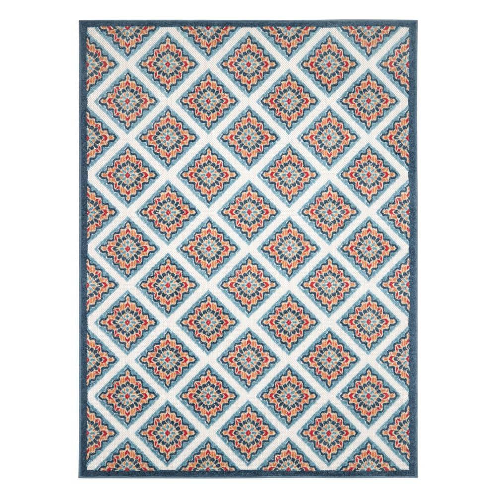 Brooks Retro Red/Multicolor 5 ft. x 7 ft. Geometric Indoor/Outdoor Patio Area Rug - Hercitys
