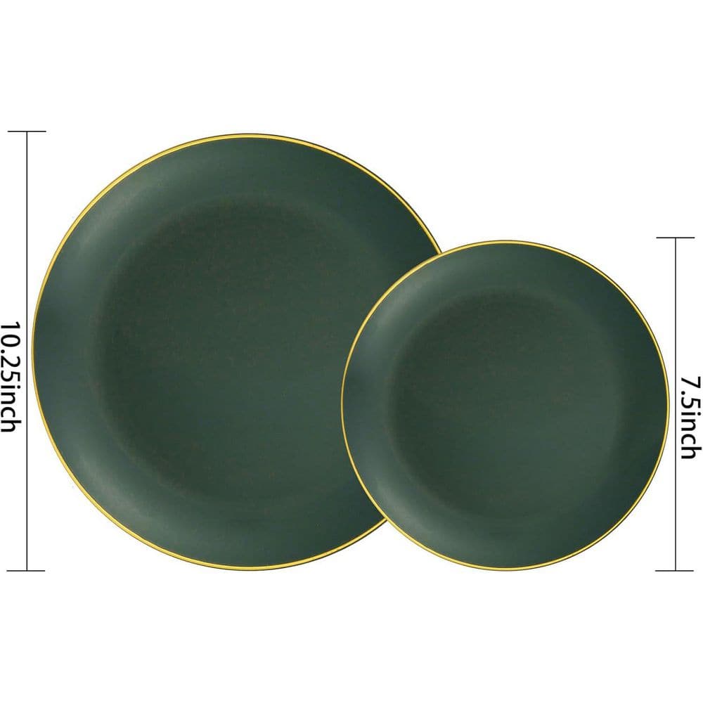 Green Plastic Disposable Plates with Gold Rim – 100-Piece (50-Dinner and 50-Dessert Plates) - Hercitys