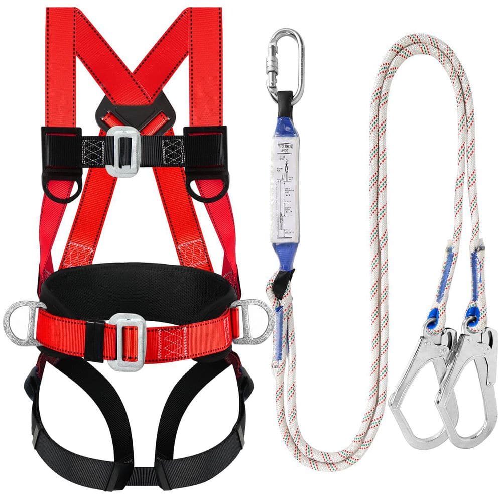 Safety Harness Fall Protection Kit, Full Body Roofing harnesses with Shock Absorbing Lanyard, Red (1-Pack) - Hercitys