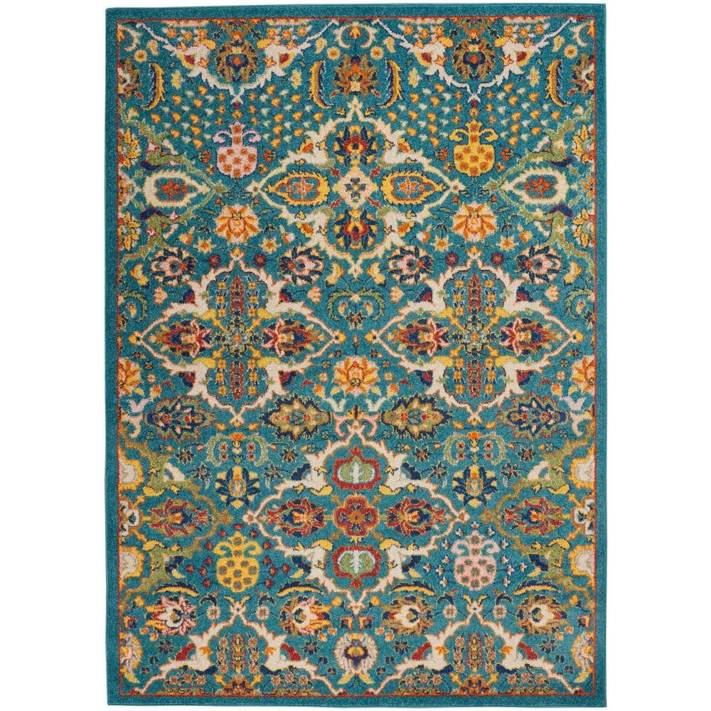 Allur Turquoise Ivory 5 ft. x 7 ft. Floral Bohemian Modern Area Rug - Hercitys