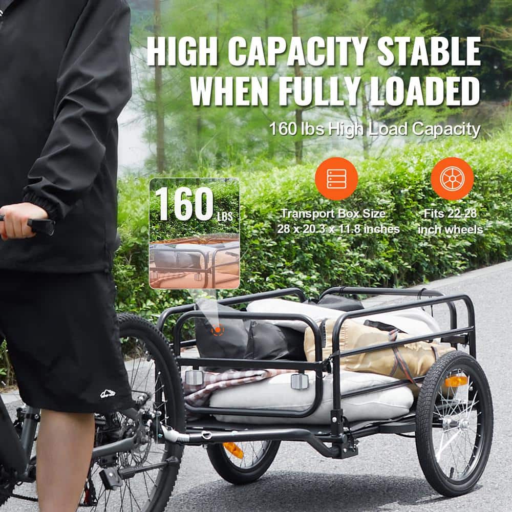Bicycle Trailer, Garden Cart, Metal 160 lbs. 3.89 cu. ft. Capacity, Durable Cart, Collapsible, For 22 in.-28 in. Wheels - Hercitys