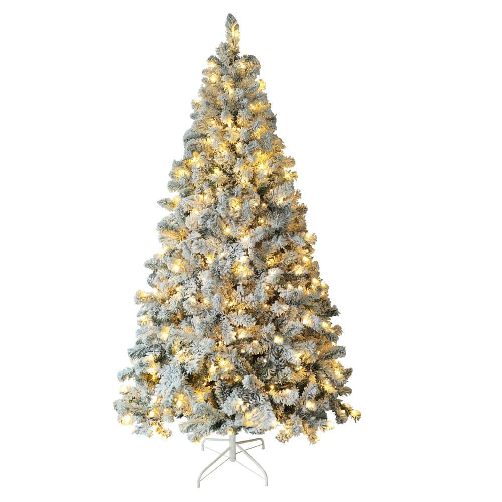 7.5 ft. Pre-Lit LED Flocked Artificial Christmas Tree with Warm White Light - Hercitys