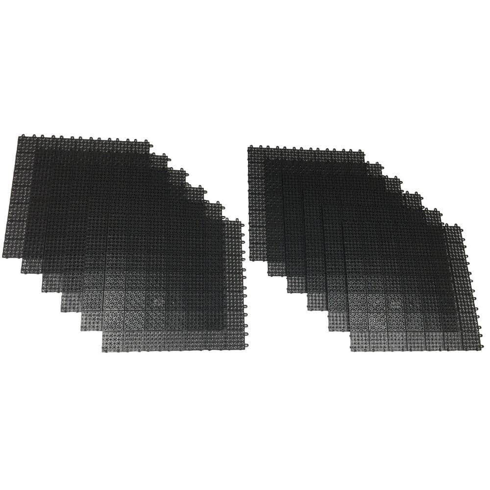 Black Regenerated 22 in. x 22 in. Polypropylene Interlocking Floor Mat System (Set of 12 Tiles) - Hercitys