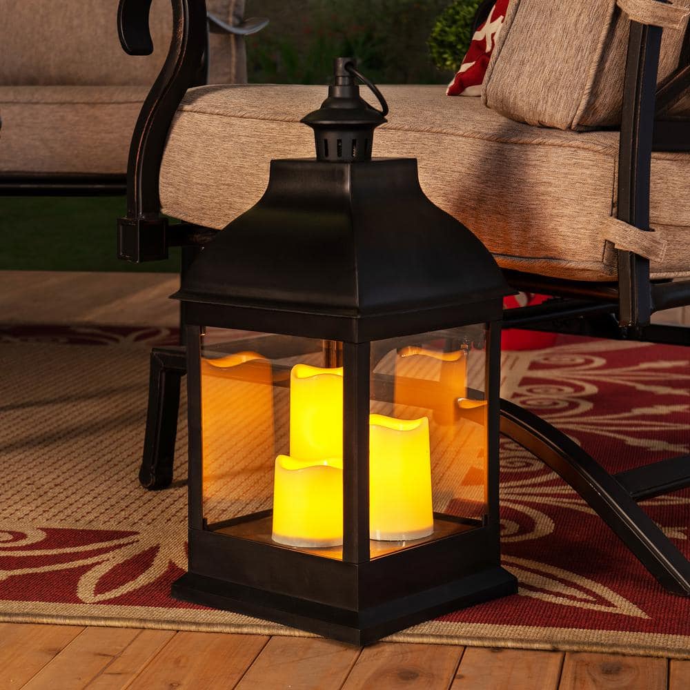 Osborne 20 in. in Classic Black Outdoor Battery Powered Lantern Scone with LED Bulb Included - Hercitys