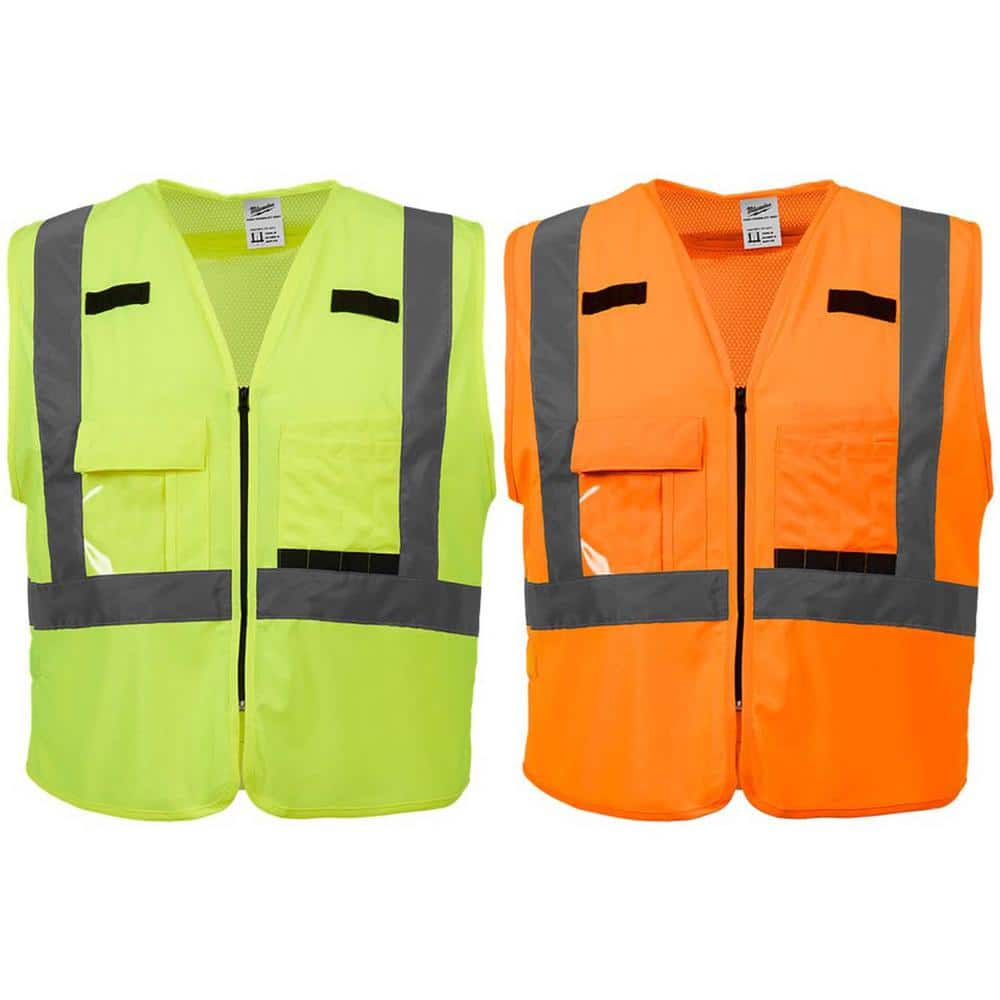 Small/Medium Orange and Yellow Class 2 High Visibility Safety Vest with 10 Pockets (2-Pack) - Hercitys