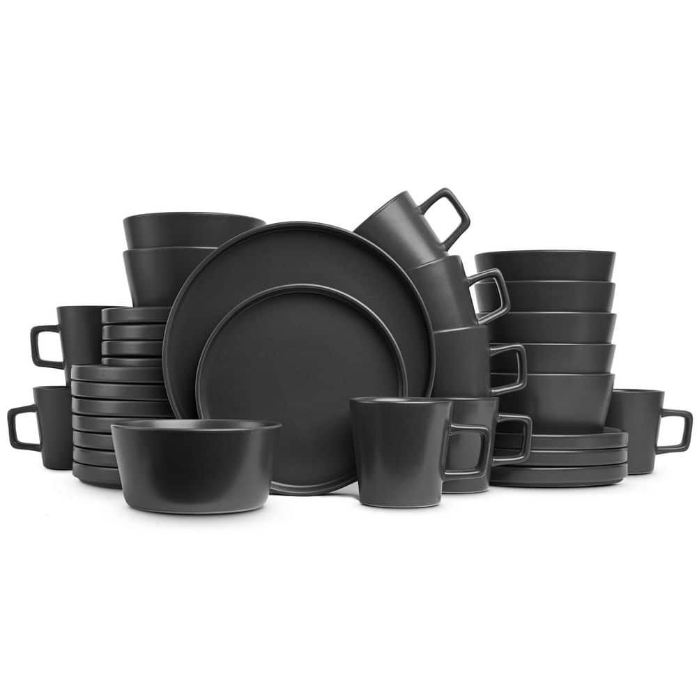 Stone Lain Celina 32-Piece Black Matte Dinnerware Set Stoneware (Service for 8) - Hercitys