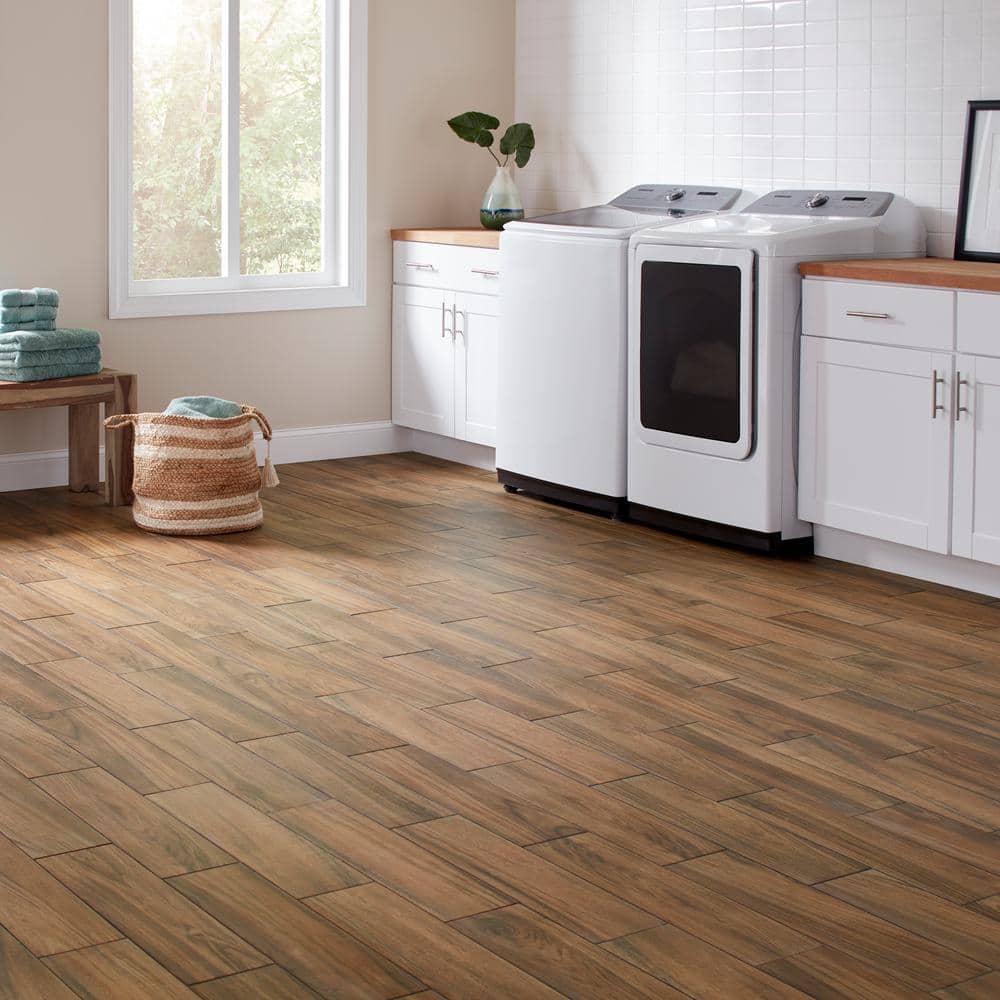 Baker Wood 6 in. x 24 in. Walnut Glazed Porcelain Floor and Wall Tile (0.97 sq. ft./Each) - Hercitys