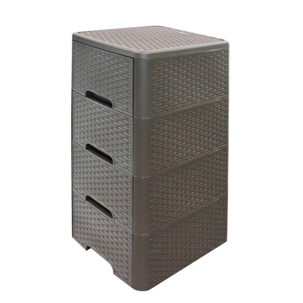 Rattan Style 4 Drawer Unit in Brown - Hercitys