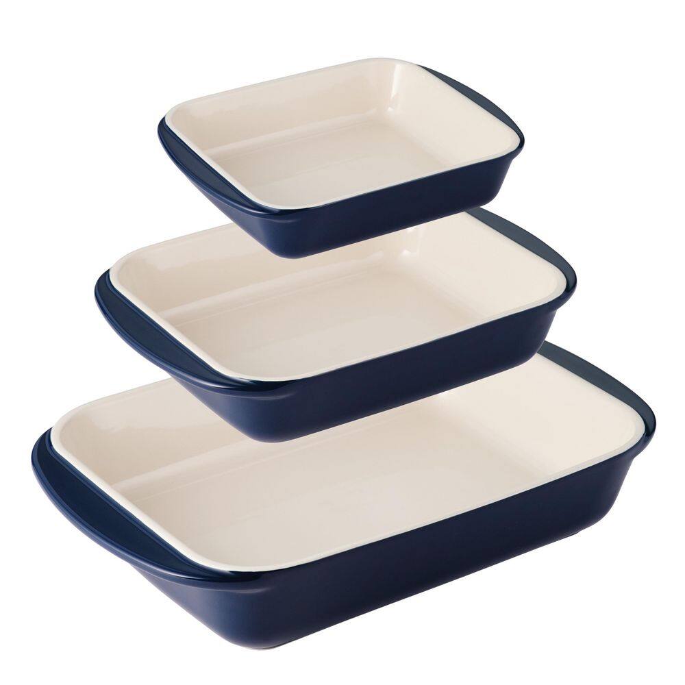 Mae 3 Piece Ceramic Porcelain Enamel Bakeware Set-Cobalt - Hercitys