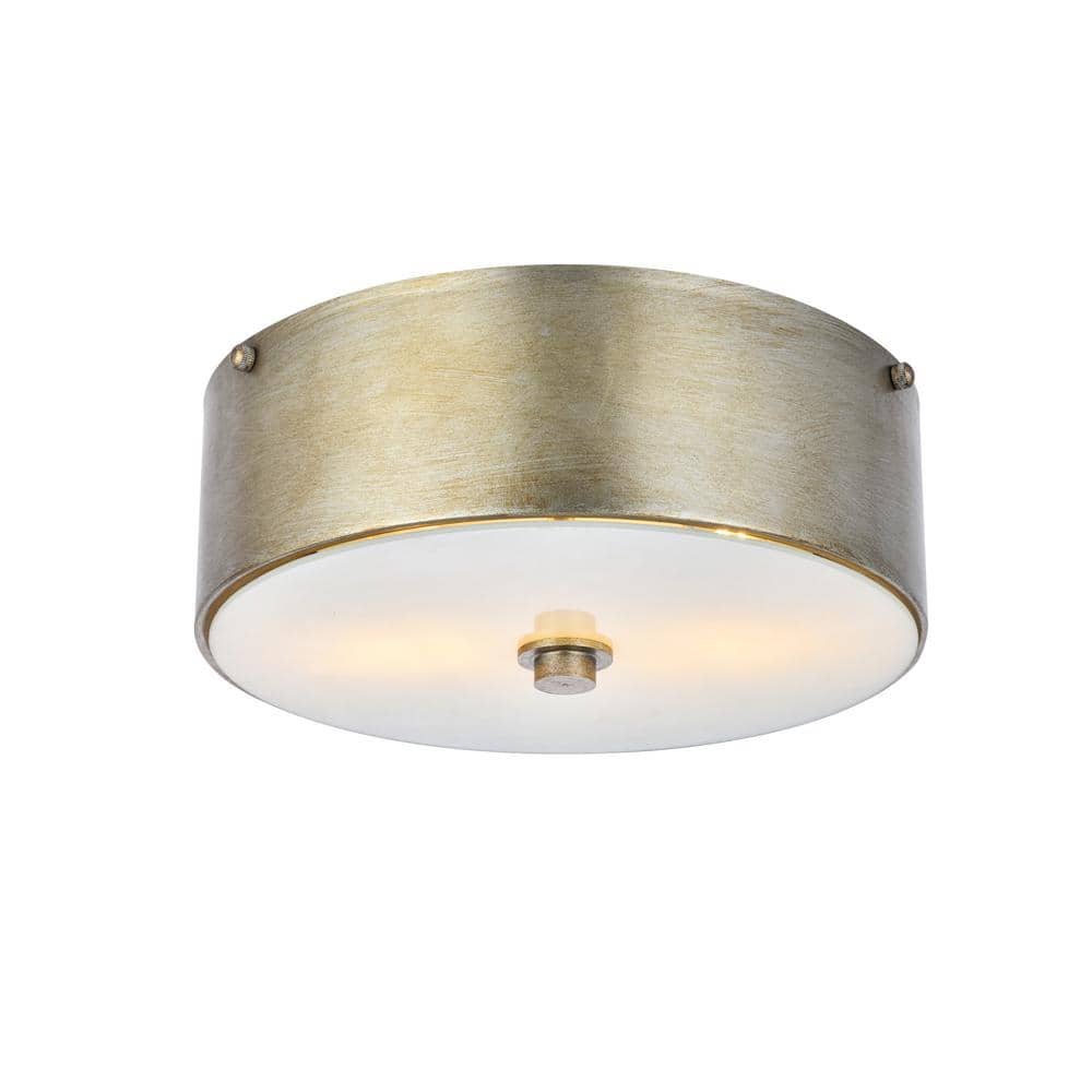 Timeless Home Harlan 12 in. W x 4.5 in. H 2-Light Vintage silver and White Flush Mount - Hercitys