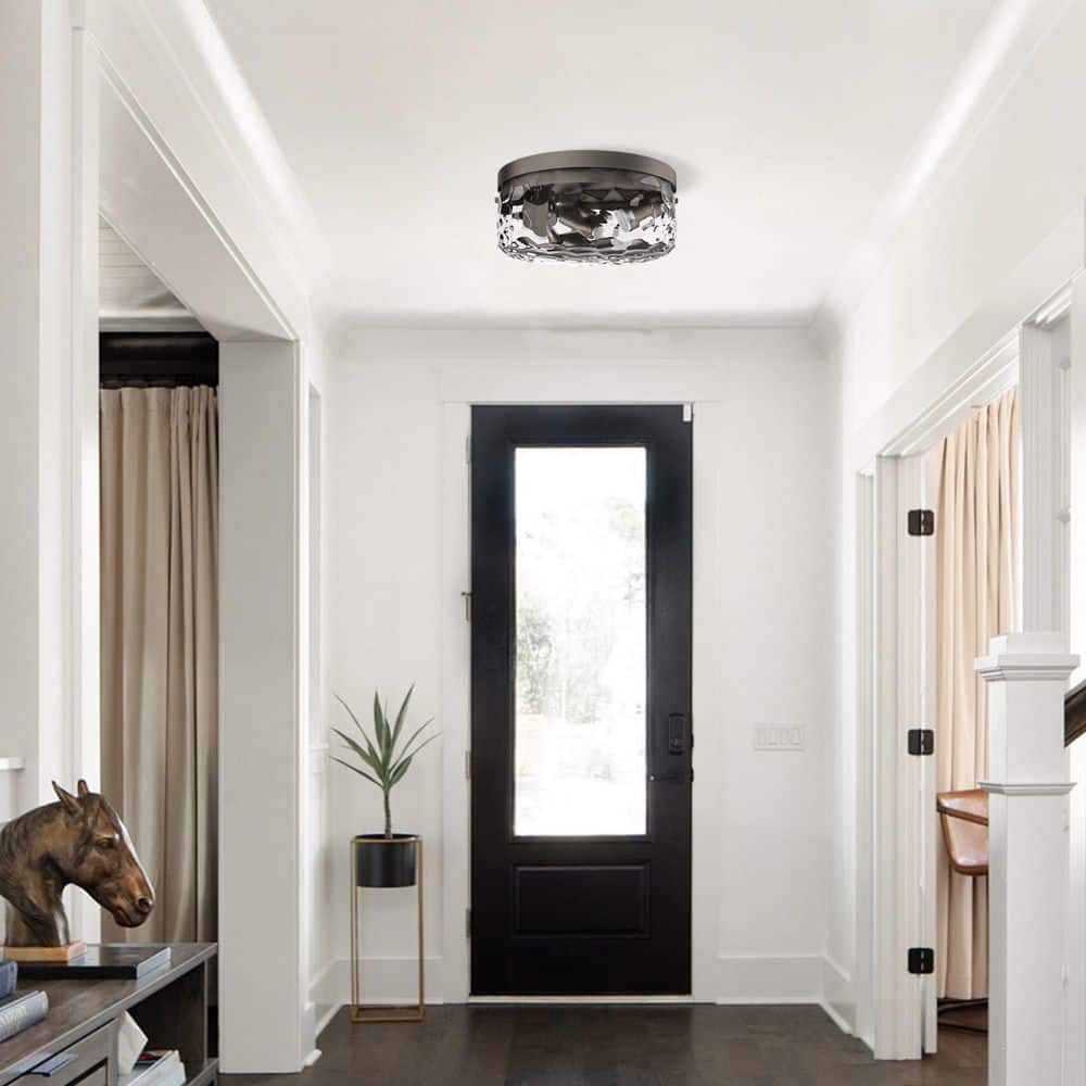 Raleigh 12-In 3-Light Brown Flush Mount Ceiling Light with Ripple Glass Shade - Hercitys