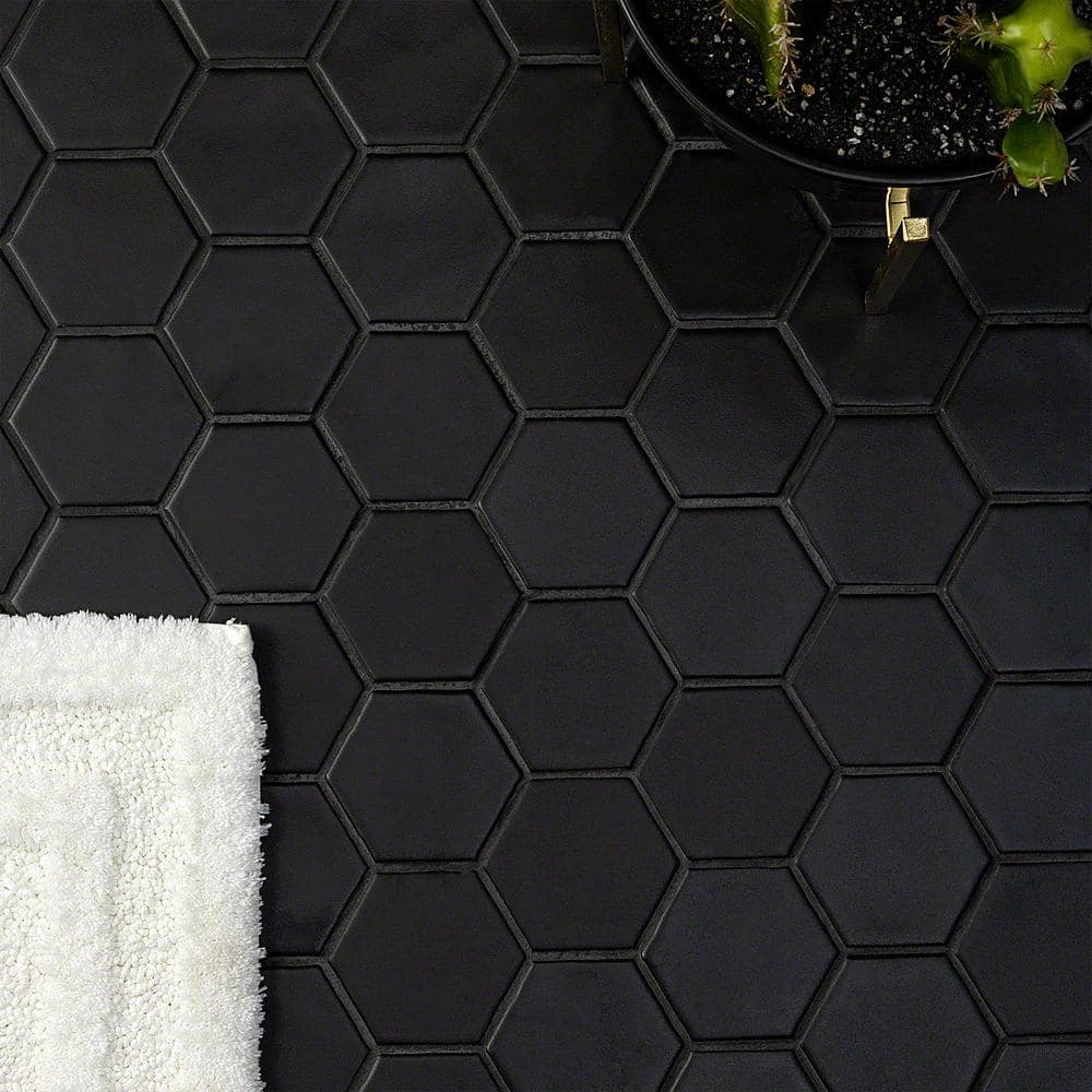 Maine Black 12 in. x 12 in. Hexagon Matte Ceramic Mosaic Floor and Wall Tile (0.96 sq. ft./Sheet) - Hercitys