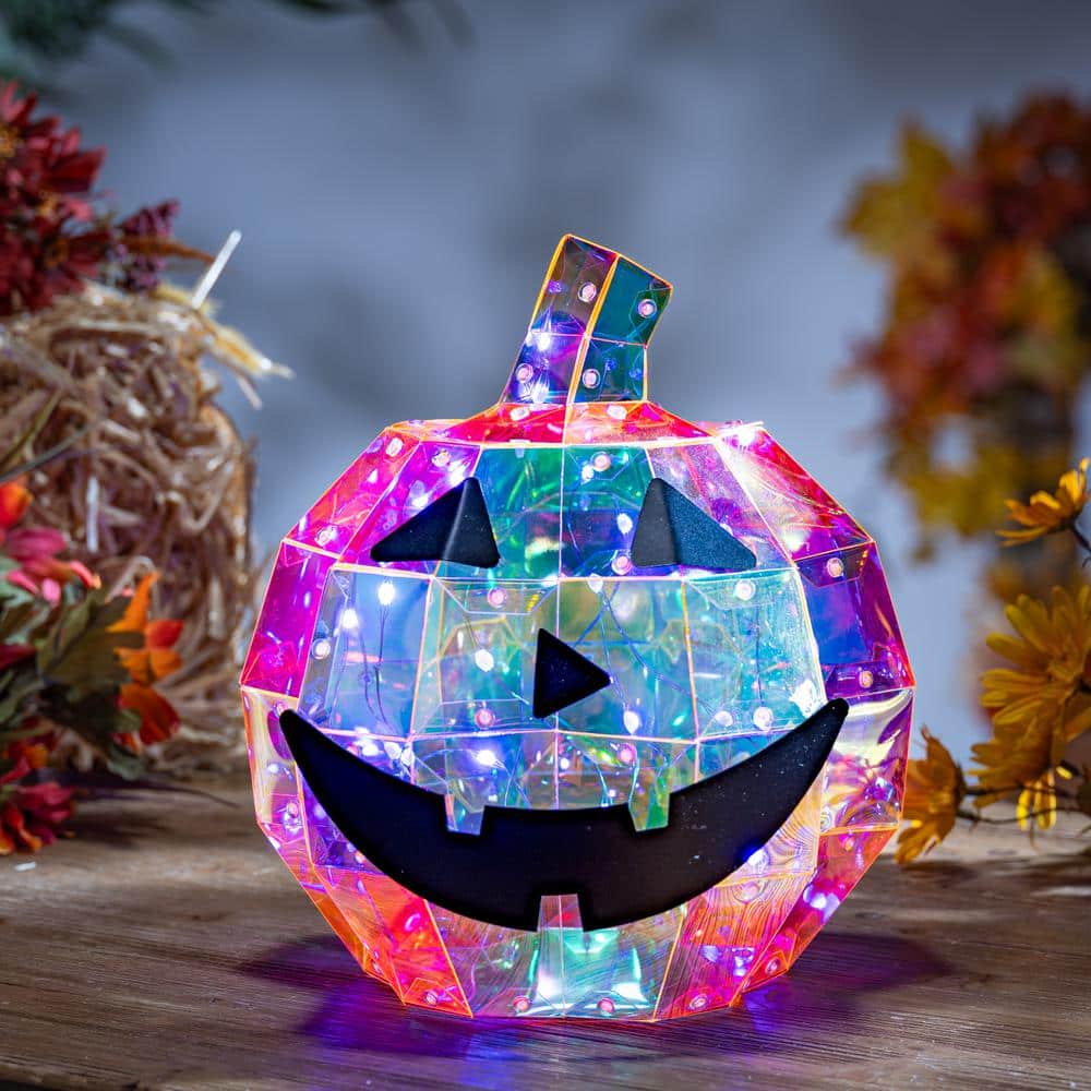 Vibrant 9.56 in. USB Electric RGB Lighted Tabletop Holographic Halloween Pumpkin with Remote Control - Hercitys