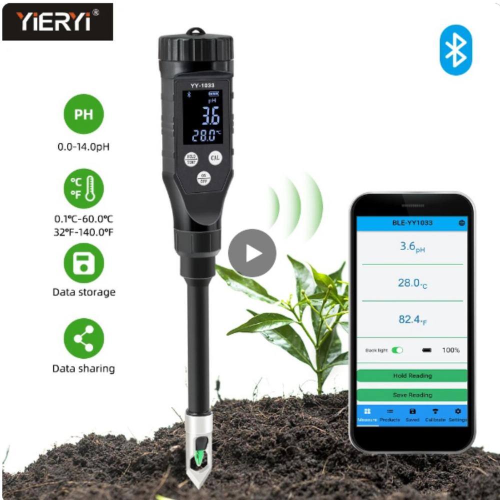 Smart Soil PH Meter/Bluetooth Soil Tester Temperature/Acidity Analyzer Hydroponics Plantation/Garden/Farmland 14.0 pH - Hercitys