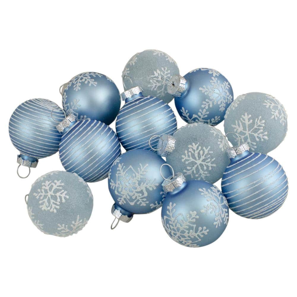 Light Blue Glass Christmas Ornaments 1.75 in. (45 mm) (Set of 12) - Hercitys