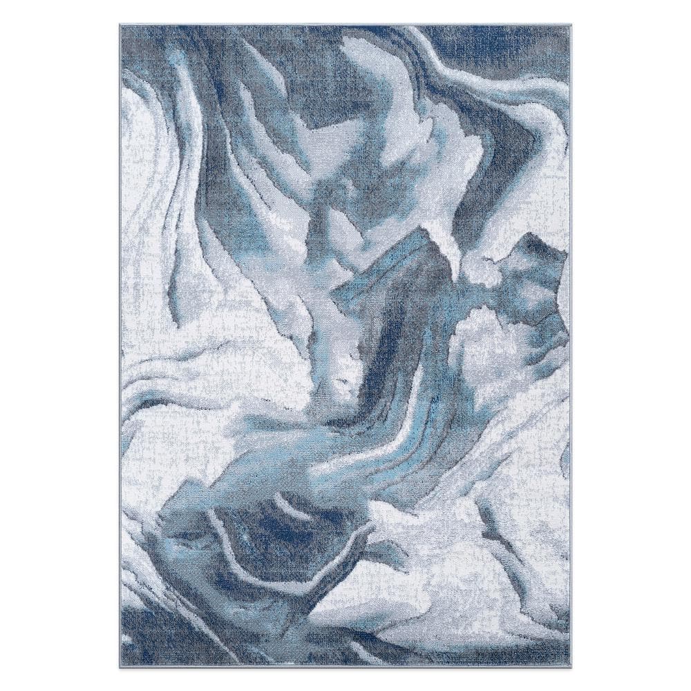 Abstract Wave Blue 5 ft. x 7 ft. Contemporary Area Rug - Hercitys