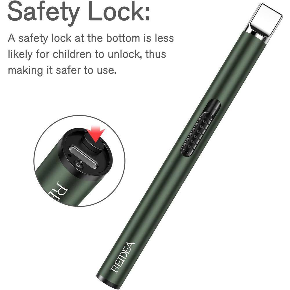 Windproof Pine Green Zinc Alloy Electronic Rechargeable USB Flameless Lighter Arc with Safe Button 2-Pack - Hercitys