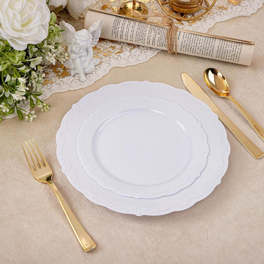 White Disposable Plastic Plates (100-Pieces) – 50-Dinner and 50-Dessert Plates - Hercitys