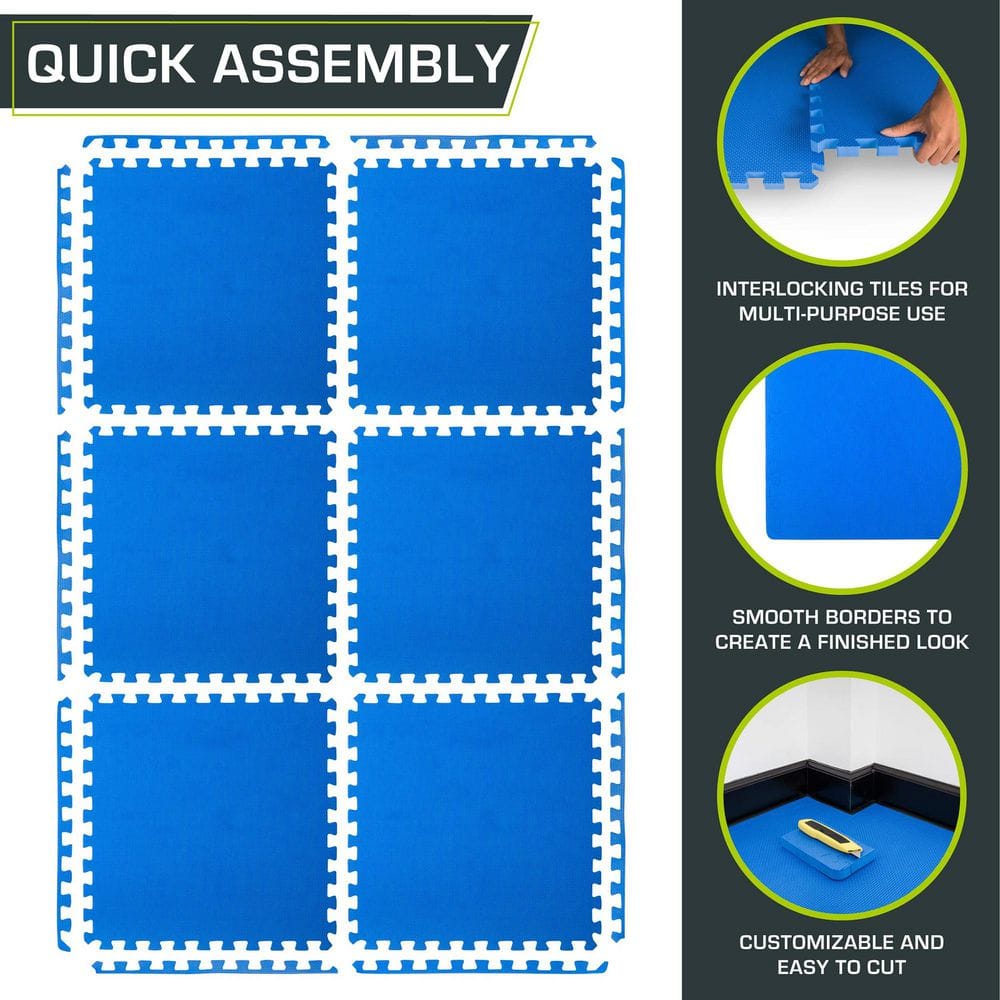 Blue 24 in. W x 24 in. L x 0.75 in. T EVA Interlocking Foam Gym Flooring Mat (6 Tiles/Pack) (24 sq. ft. ) - Hercitys