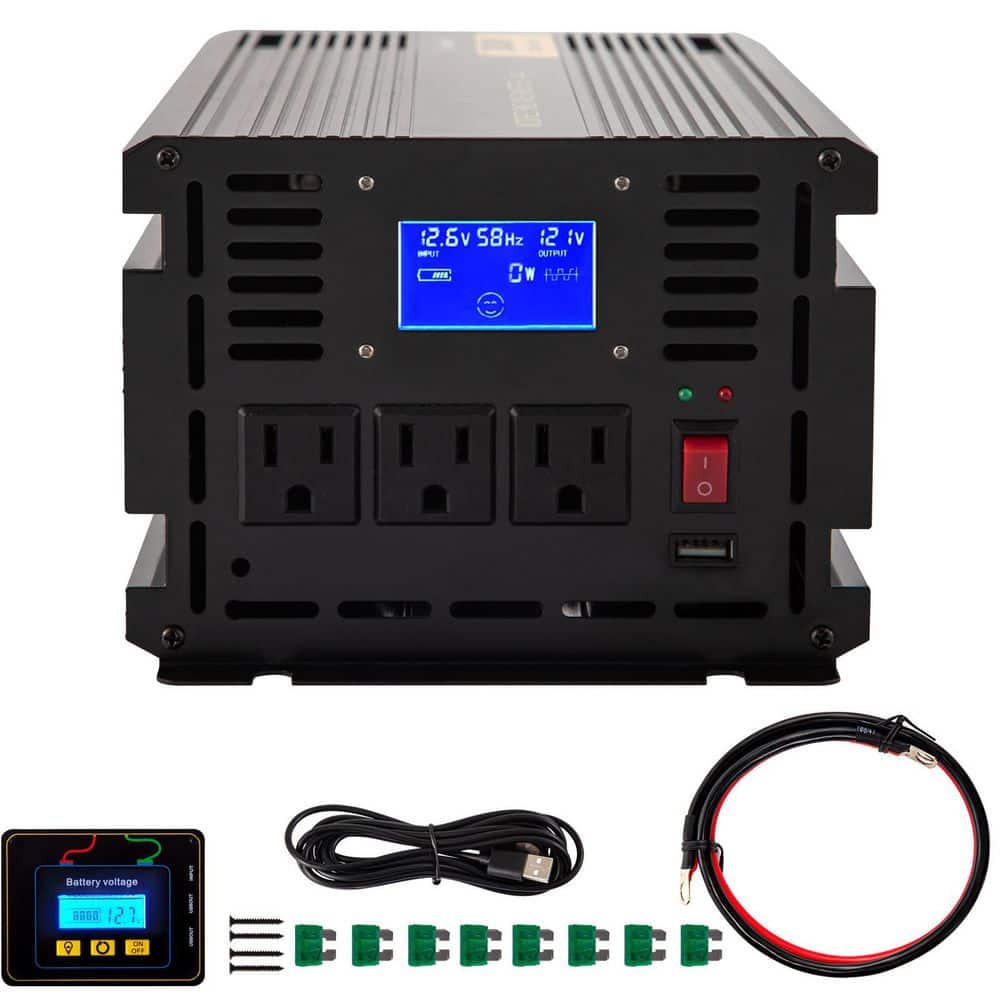 Power Inverter 2000W Modified Sine Wave Inverter DC 12V to AC 120V Car Converter with LCD Display Remote Controller - Hercitys