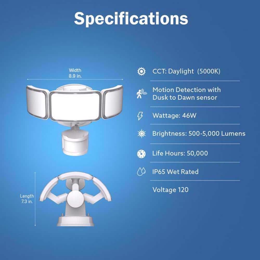 Motion-Sensing Hardwired LED White Security Floodlight - Hercitys