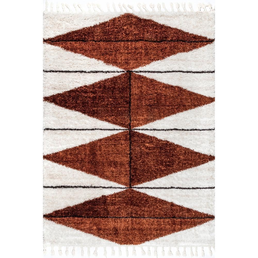 Kali Shaggy Diamond Tassel Area Rug Rust 9 ft. x 12 ft. Area Rug - Hercitys