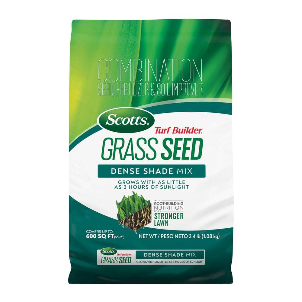 Turf Builder 2.4 lbs. Grass Seed Dense Shade Mix with Fertilizer and Soil Improver Grows With Little Sunlight - Hercitys