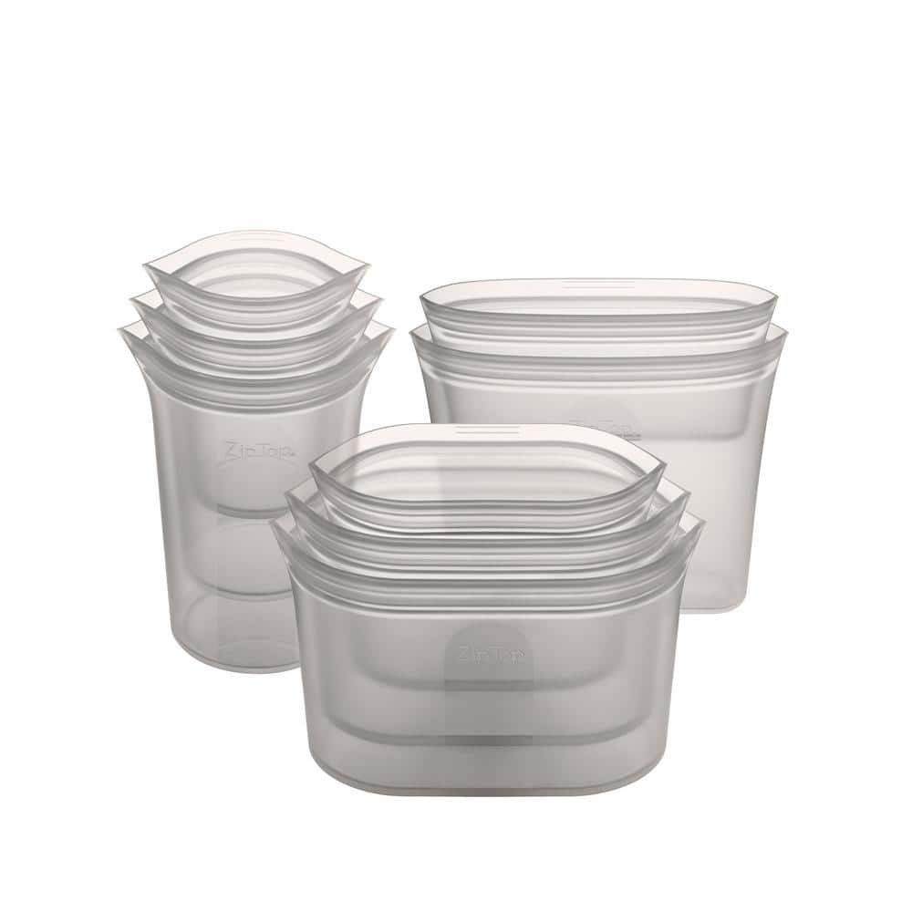 Reusable Silicone 8-Piece Set – 3-Sizes of Cups, 3-Sizes of Dishes, 2-Sizes of Bags, Zippered Storage Containers in Gray - Hercitys