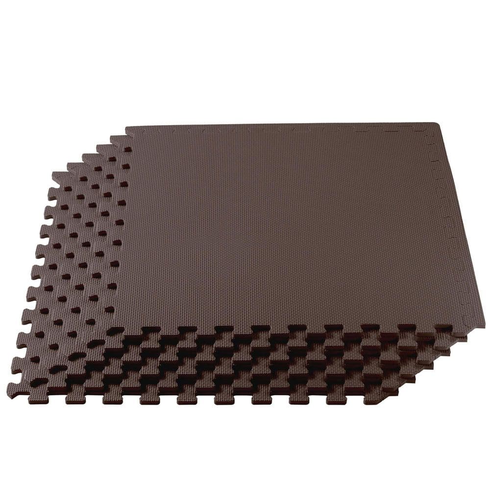 Brown 24 in. W x 24 in. L x 3/8 in. T Interlocking Foam Gym Flooring Mat (6 Tiles/Pack) (24 sq. ft. ) - Hercitys