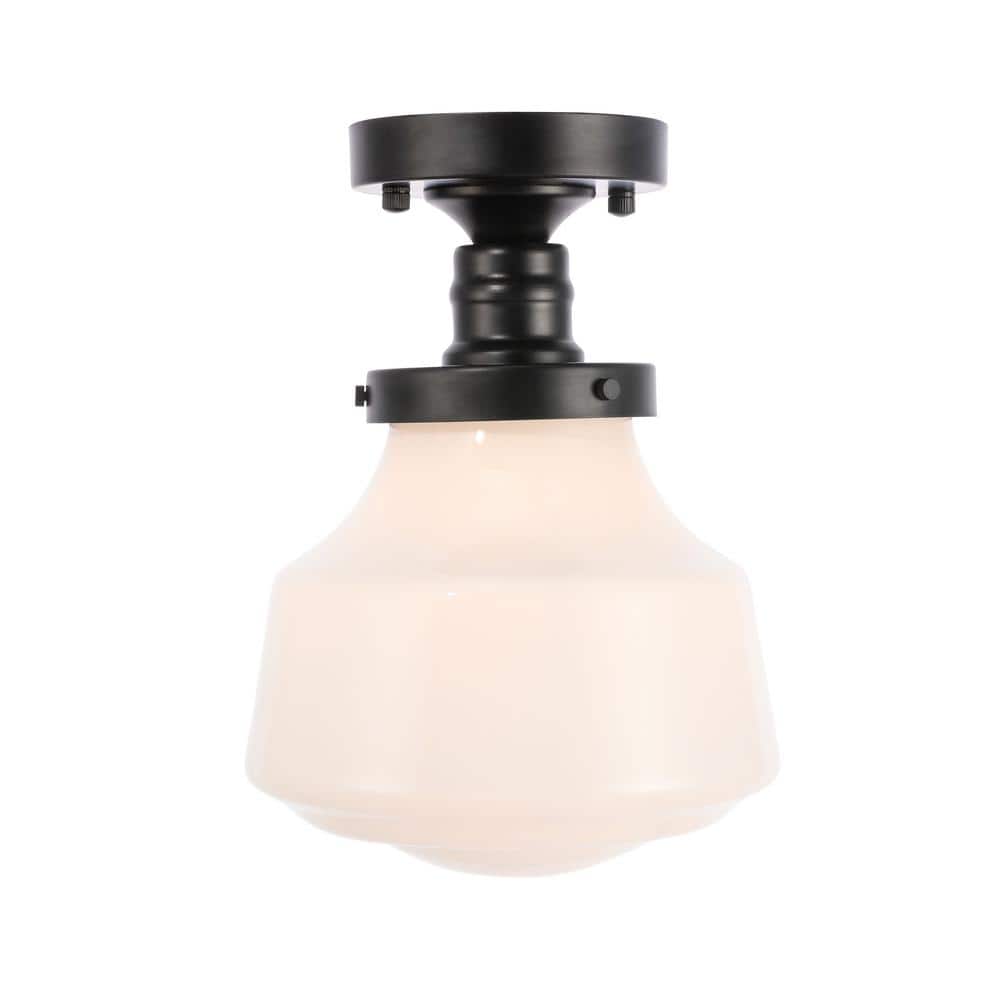Timeless Home Liam 8 in. W x 11 in. H 1-Light Black and Frosted White Glass Flush Mount - Hercitys