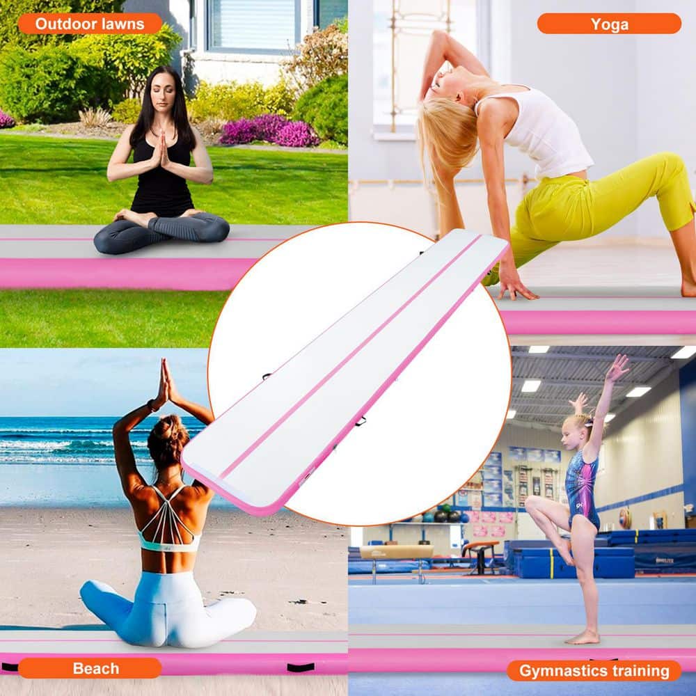 Gymnastics Air Mat, 4 in. Thickness Inflatable Gymnastics Tumbling Mat, Pink, 235.43 in. L 39.76 in. W 64.68 sq. ft. - Hercitys